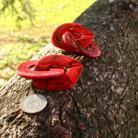 New Red Tortoise Layered Big Circle Chain Earrings - Picture 7 of 12